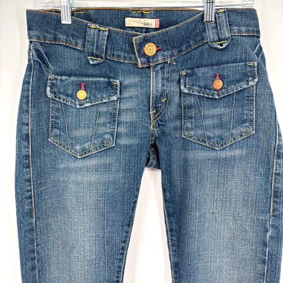 Vintage 00s Levi's 504 Slouch Flare Jeans Sz 5 Y2K Low Rise Stretch Embellished - Picture 5 of 14